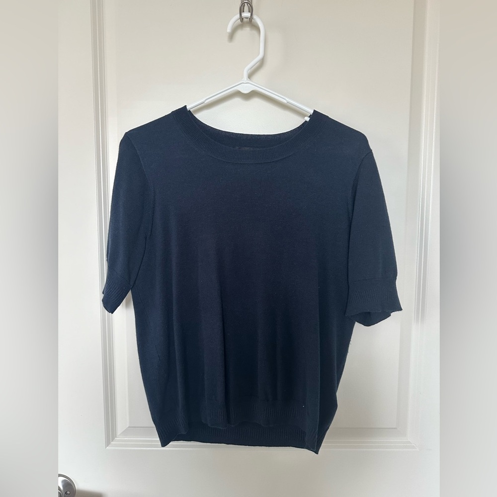 JCrew Short-sleeve silk-blend crewneck sweater Navy